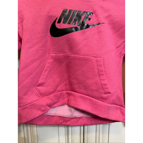 Nike Girls Club Fleece High Low Pullover Hoodie Sweatshirt Pink Black Size Large - Picture 2 of 7